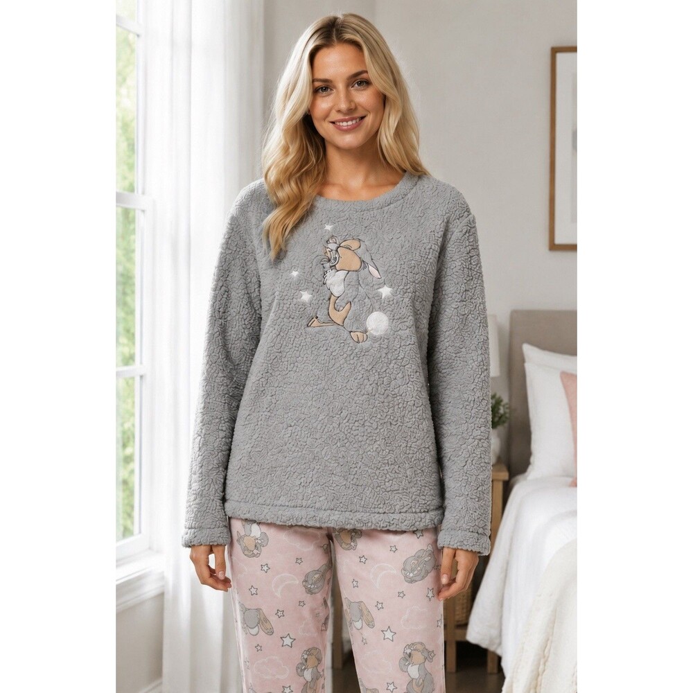 Disney Thumper Plush Pajama Set Women's 3X Gray Pink Fleece NWT Sleepwear